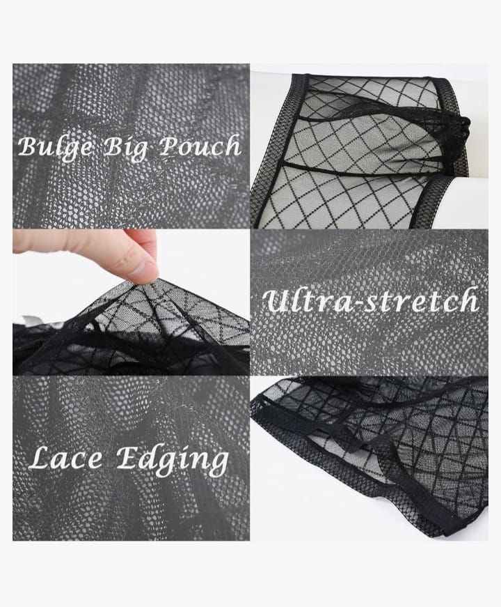 Men's Mesh See Through Boxer Briefs, Sheer Lace Underwear